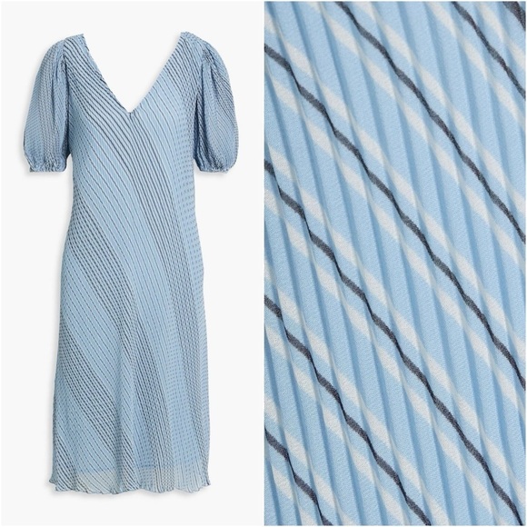 New! GANNI • Pleated Georgette Midi Dress in Heather - Picture 2 of 15